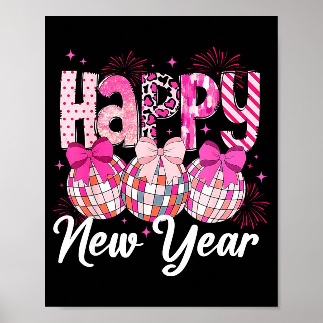 Happy New Year 2026 Nk Coquette Bow Disco Ball Fir Poster (Framsidan)