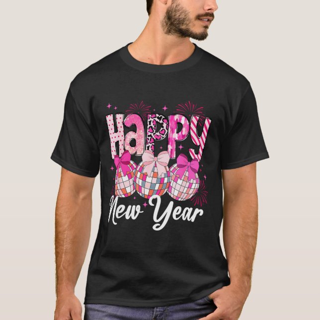 Happy New Year 2026 Nk Coquette Bow Disco Ball Fir T Shirt (Framsida)