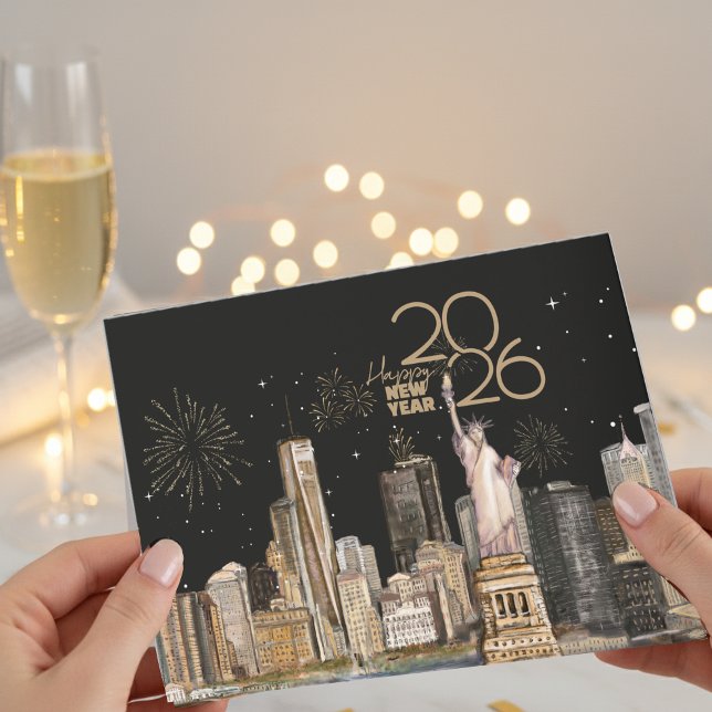 Happy New Year 2026! NYC Skyline | Gold Fireworks Helgkort ( Happy New Year 2026! NYC Skyline _ Gold Fireworks Holiday Card )