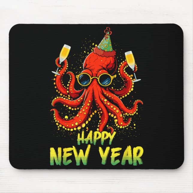 Happy New Year 2026 Octopus Drinking Champagne New Musmatta (Framsidan)