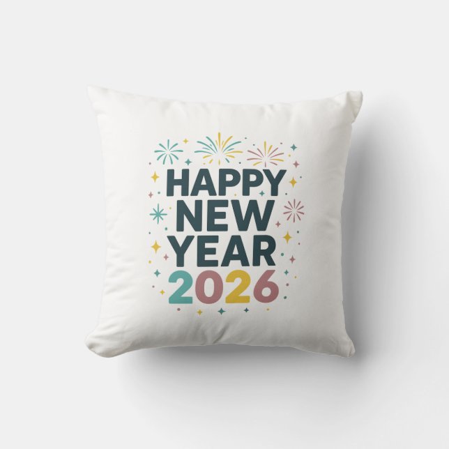 Happy New Year 2026 Pillow – Festive Fireworks Des Kudde (Framsida)