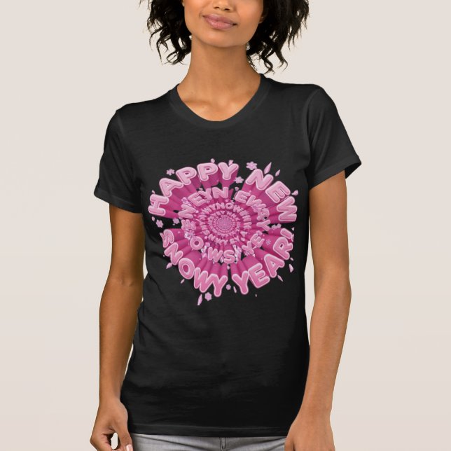 Happy New Year 2026 Pink Snowy Spiral T-Shirt (Framsida)