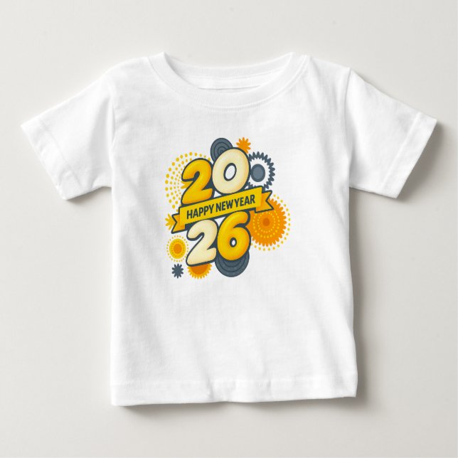  Happy New Year 2026 Retro Gear Burst Tee (Framsida)