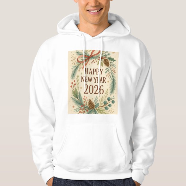 happy new year 2026 rustic floral hoodie (Framsida)