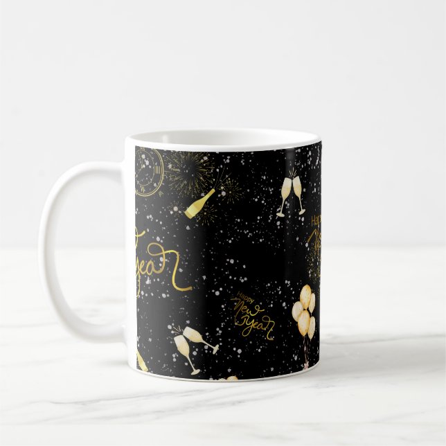 Happy New Year 2026 Seamless Pattern Kaffemugg (Vänster)