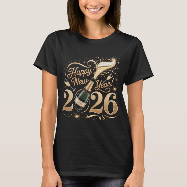 Happy New Year 2026 Shirt Champagne Popping NYE Ev T (Framsida)