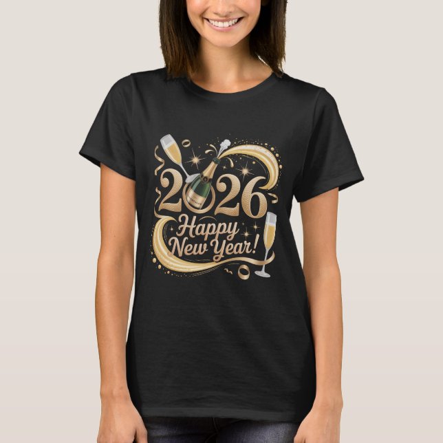 Happy New Year 2026 Shirt Champagne Popping NYE Ev T Shirt (Framsida)