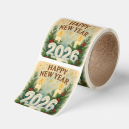 happy new year 2026 snow look sticker roll fyrkantigt klistermärke