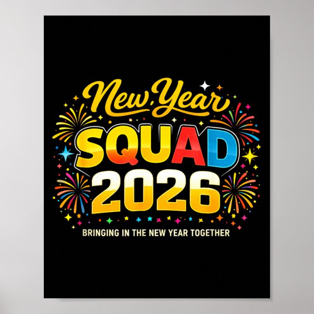 Happy New Year 2026 Squad Crew Fireworks Family Ma Poster (Framsidan)