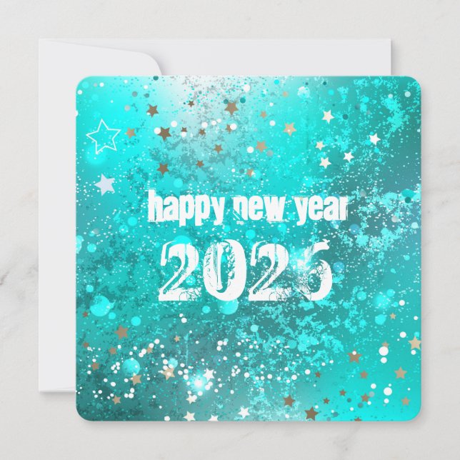 Happy new year 2026 turquoise holiday card julkort (Framsida)
