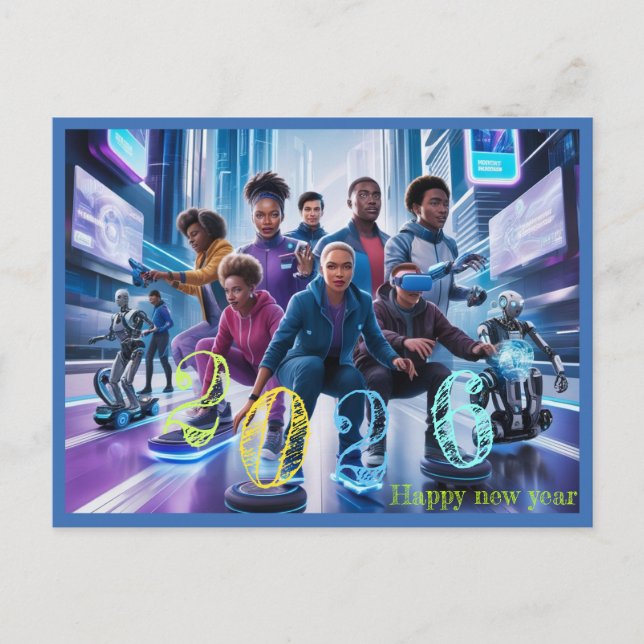 Happy New Year 2026 typography gift Helg Vykort (Framsida)