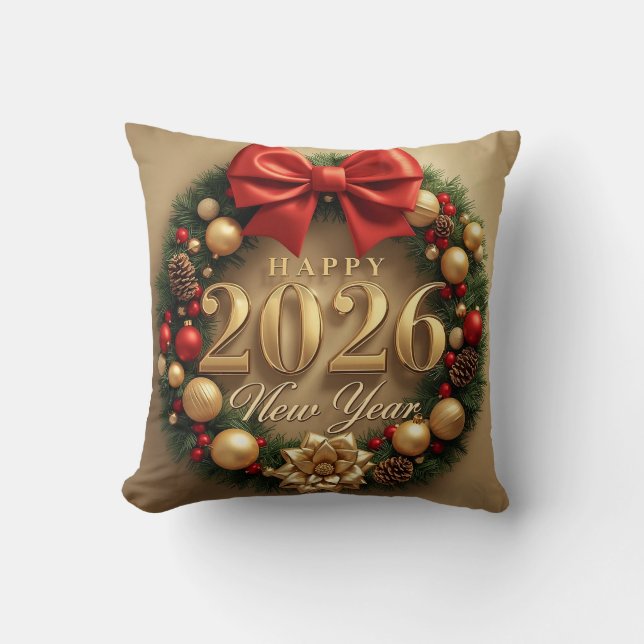 happy new year 2026 warm wreath kudde (Framsida)