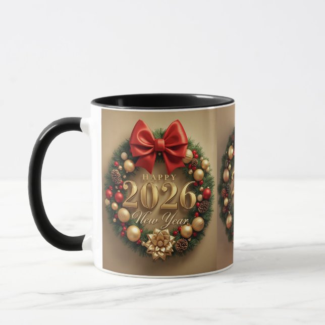 happy new year 2026 warm wreath mug mugg (Vänster)