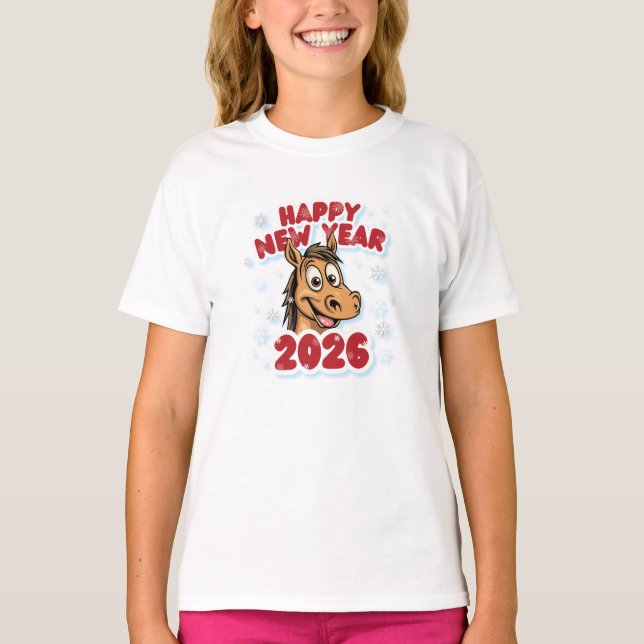Happy New Year 2026: Year of the Horse Mascot T Shirt (Framsida)