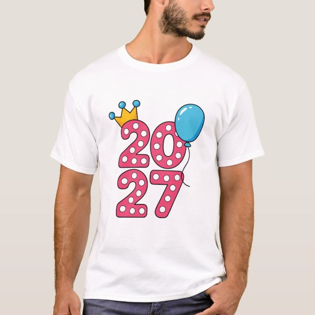 Happy New Year 2027 T-Shirt | Pink Polka Dot Numbe (Framsida)