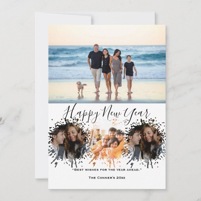 Happy New Year 4 Collage Multi photo  Julkort (Framsida)