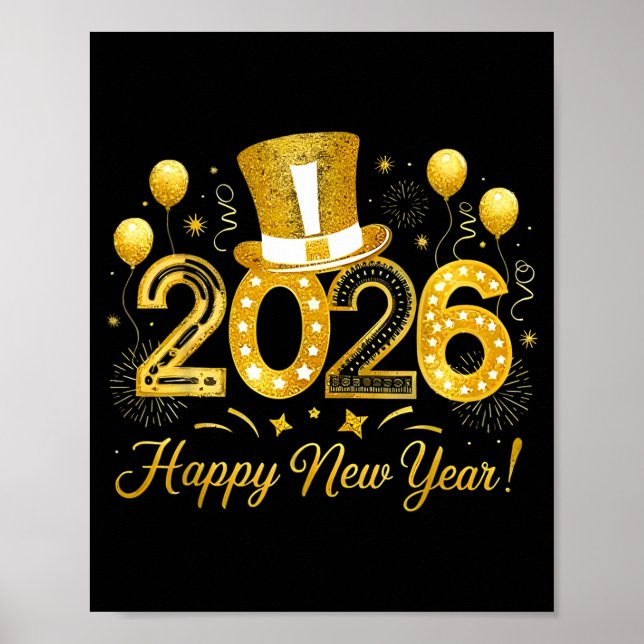 Happy New Year Balloons Party 2026 Together Family Poster (Framsidan)