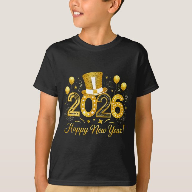 Happy New Year Balloons Party 2026 Together Family T Shirt (Framsida)
