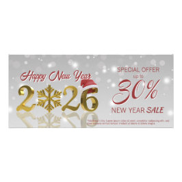 Happy New Year Big Gold 2026 | Logo Discount Card Reklamkort