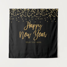 Happy New Year black and gold Backdrop banner