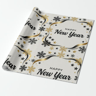 Happy New Year Black and Gold Snowflake  Presentpapper