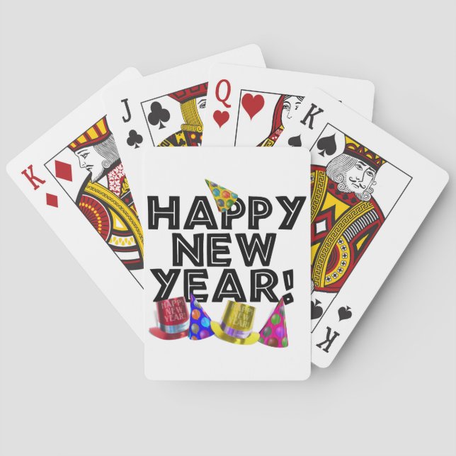 Happy New Year - Black Text with Party Hats Casinokort (Baksidan)