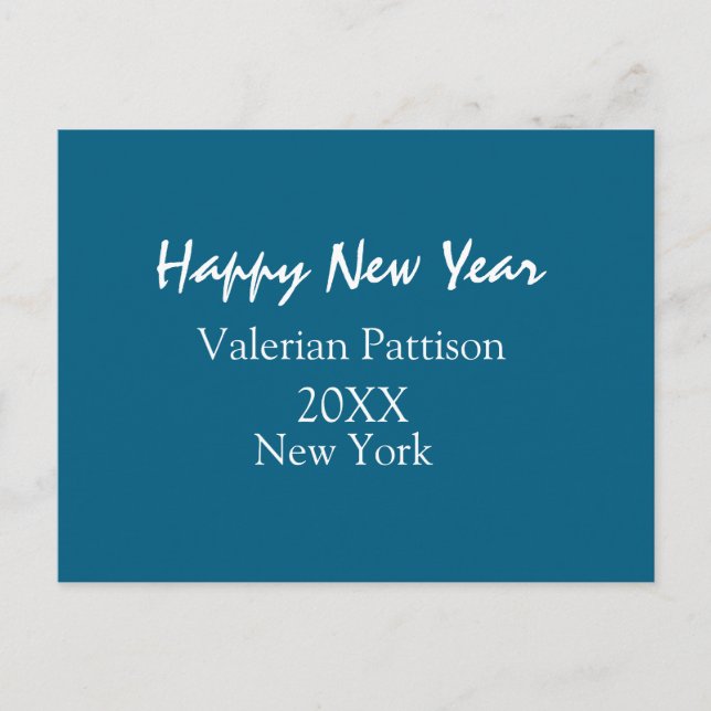 Happy new year blue name place year boho simple  helg vykort (Framsida)