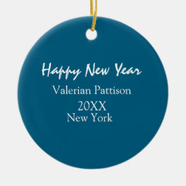 Happy new year blue name place year boho simple  julgransprydnad keramik