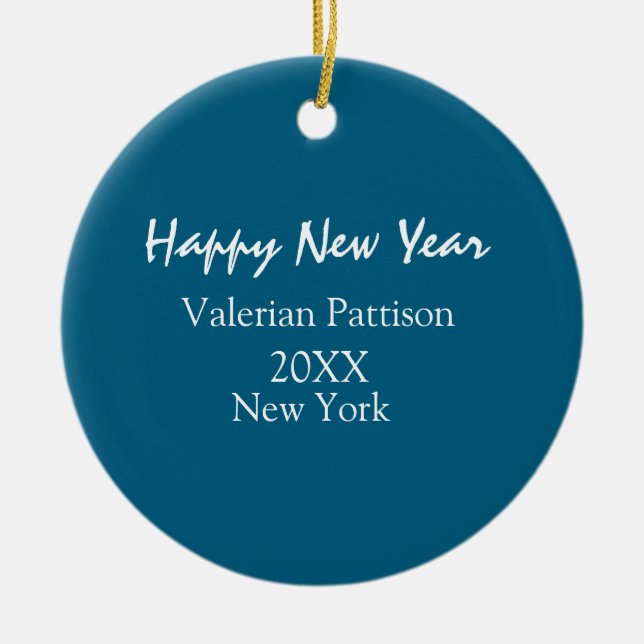 Happy new year blue name place year boho simple  julgransprydnad keramik (Framsidan)