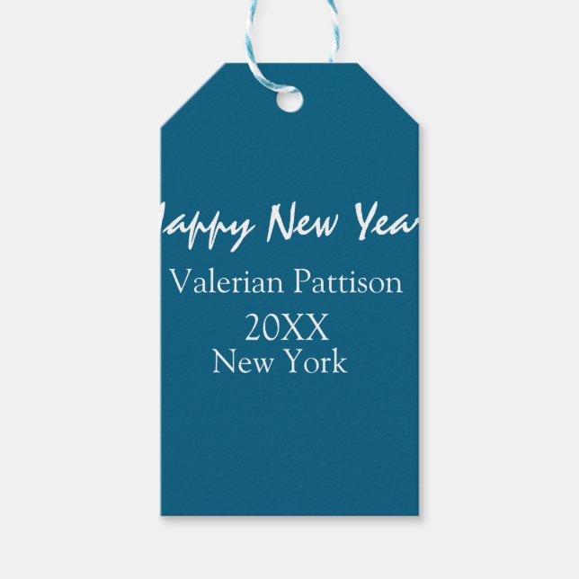 Happy new year blue name place year boho simple  presentetikett (Framsidan)