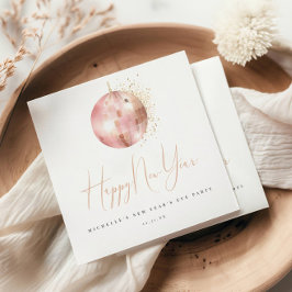 Happy New Year Blush Pink Rose Gold Disco Ball  Pappersservett