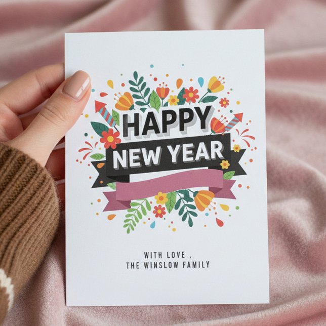 Happy New Year Card – Personalized Name or Family Julkort (Skapare uppladdad)