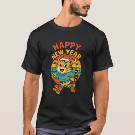 Happy New Year Cat - Cute 80s Cartoon Skating   T Shirt