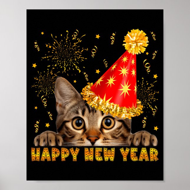 Happy New Year Cat Party Hat New Years Eve Party 2 Poster (Framsidan)