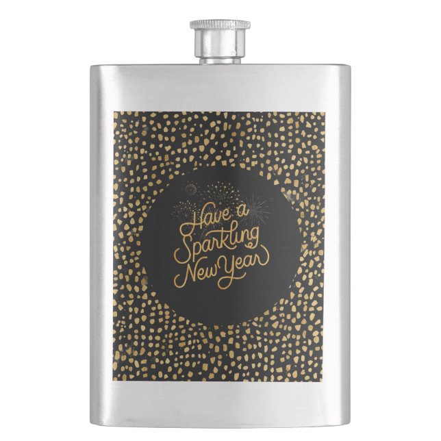 Happy New Year Celebrate,Gold Pixels Pattern,Black Fickplunta (Framsidan)