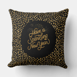 Happy New Year Celebrate,Gold Pixels Pattern Kudde