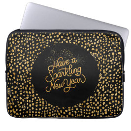 Happy New Year Celebrate,Gold Pixels Pattern Laptop Fodral
