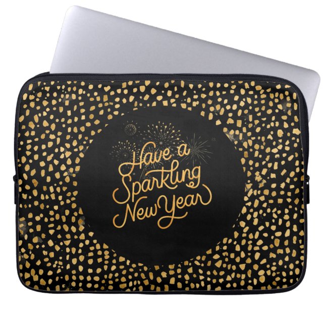 Happy New Year Celebrate,Gold Pixels Pattern Laptop Fodral (Framsidan)