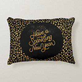 Happy New Year Celebrate,Gold Pixels Pattern,  Prydnadskudde