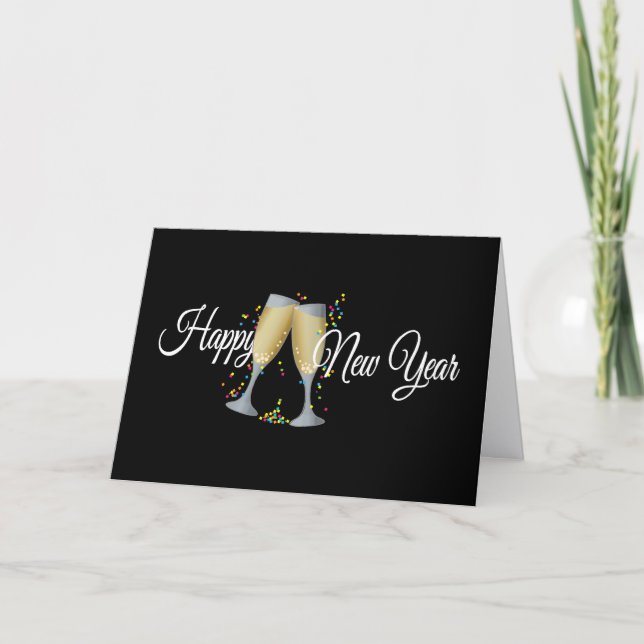 Happy New Year Champagne & Confetti New Year Cards Kort (Framsida)