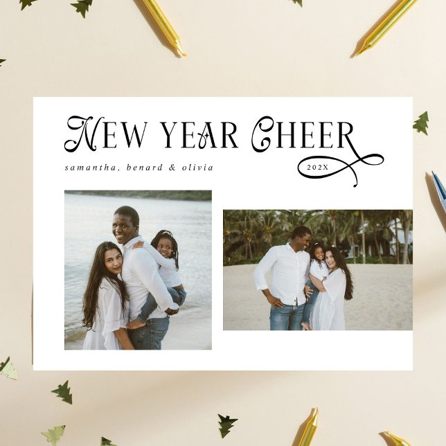 Happy New Year Cheer Modern Family  Photo Collage Julkort (Skapare uppladdad)