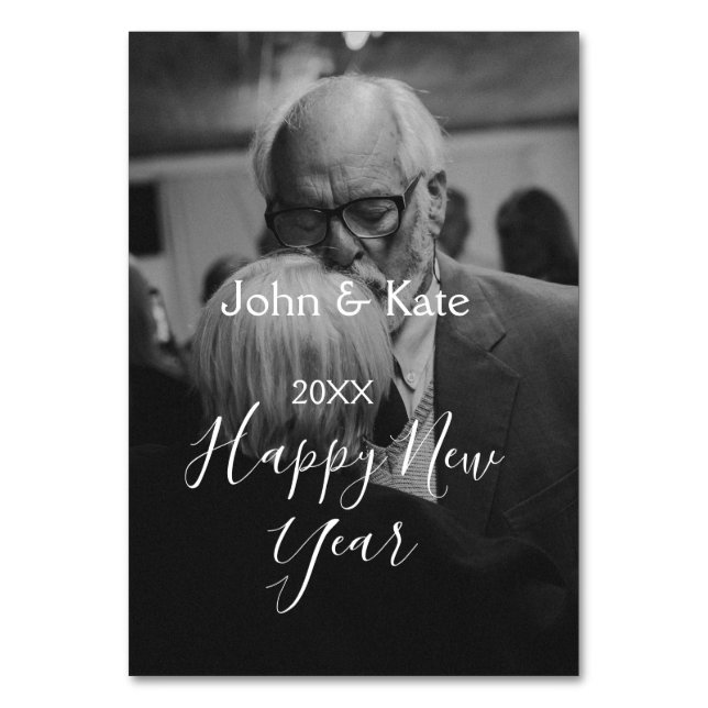 Happy new year couple photo name year black white  bordsnummer (Framsidan)