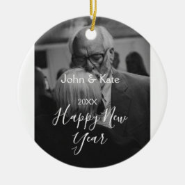 Happy new year couple photo name year black white  julgransprydnad keramik