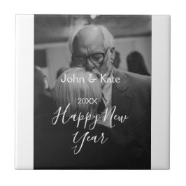 Happy new year couple photo name year black white  kakelplatta