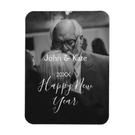 Happy new year couple photo name year black white  magnet