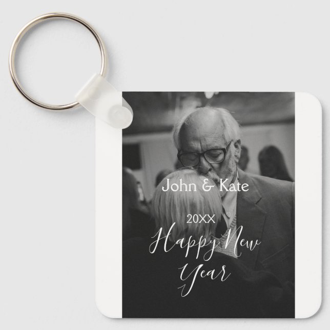Happy new year couple photo name year black white  nyckelring (Framsida)