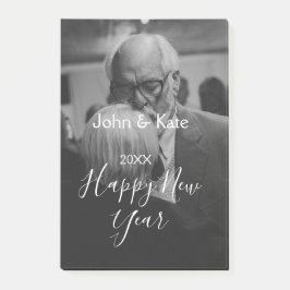 Happy new year couple photo name year black white  post-it block
