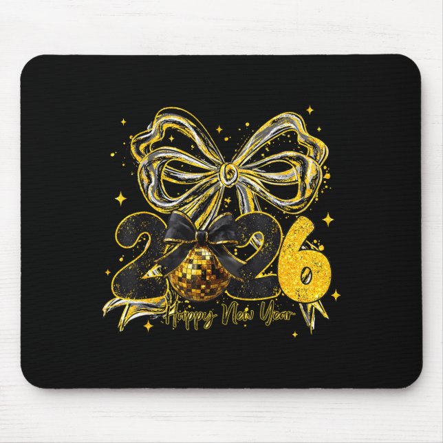 Happy New Year Cute Gold Disco Ball Bow New Year's Musmatta (Framsidan)