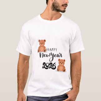 Happy New Year Cute Teddy Bear Illustration | Kids T Shirt