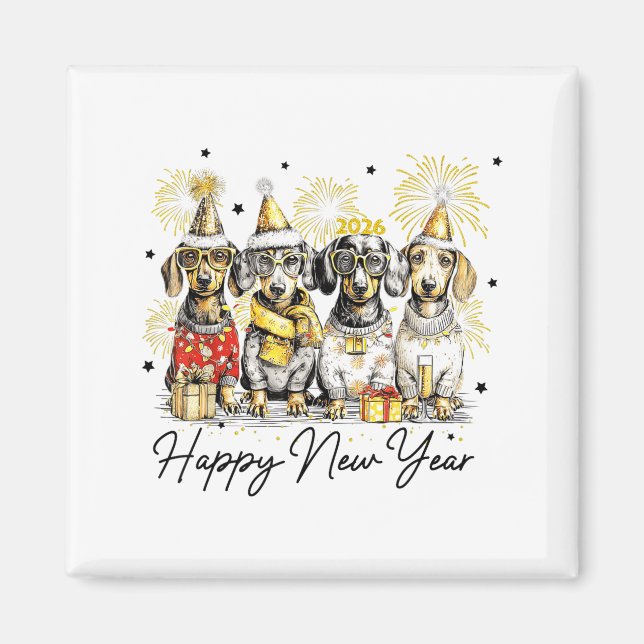 Happy New Year Dachshund Dog Lover 2026 New Year H Magnet (Framsidan)